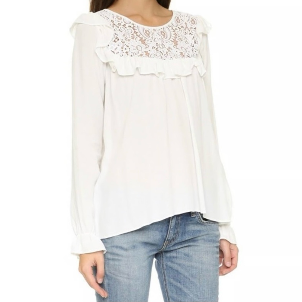 WAYF Long Sleeve Lace Detail Blouse White Size Large